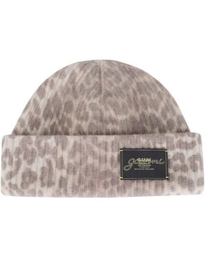 Ganni Graohic Leopard Beanie - Gray