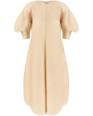 Pleats Please Issey Miyake Polyester Midi Dress - Natural