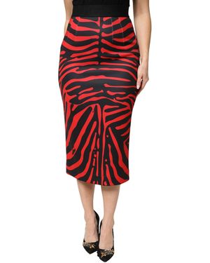 Dolce & Gabbana Zebra Print Polyester Pencil Midi Skirt And - Red