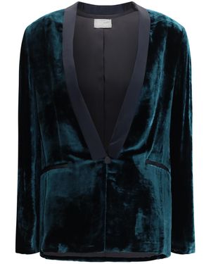 forte_forte Moiré Velvet Tuxedo Jacket Viscose; Silk Blazers & Vests - Blue