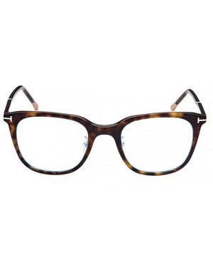 Tom Ford Eyeglasses Square Full Rim, Dark Havana Frame And Clear Light Block Lens Ft5776-D-B052 - Brown