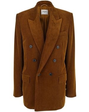 Saint Laurent Double-Breasted Jacket With Notched Revers And - Brown