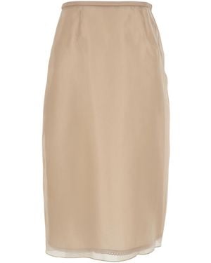 Le Plain Tech Fabric Layered Design Midi Skirt For Polyester - Natural