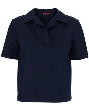 Gucci Blouse With Wide Collar, Cotton-Blend Polyester Blouses - Blue