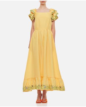 Helmstedt Brise Embroidered Linen Long Dress - Yellow