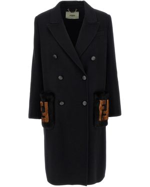 Fendi Wool Double-Breasted Coat - Black