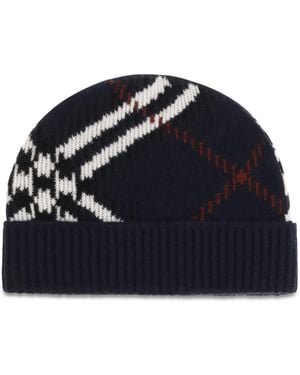 Burberry Check Cashmere-Blend Beanie Hats E Hairbands - Blue