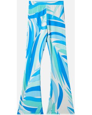 MC2 Saint Barth Flared Trousers Gwenda Jr With Palms Print - Blue