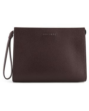 Orciani Hammered Leather Clutch With Logo On The Front - Brown
