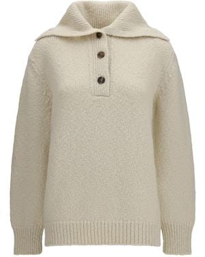 Malo High-Neck Sailor Sweater With Buttons - Natural