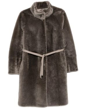 Suprema X Eraldo Belted Snake-Effect Coat - Brown
