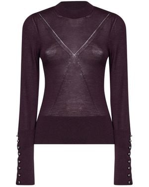 Rabanne Aubergine Wool And Silk Knit Jumper - Purple
