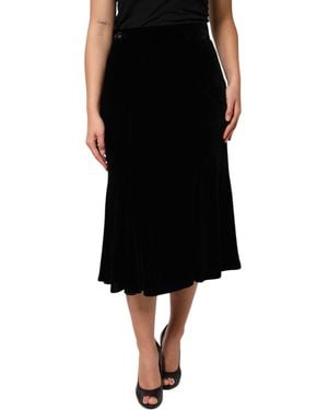 Dolce & Gabbana Black High Waist Fit Flared Midi Skirt