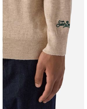 MC2 Saint Barth Crewneck Jumper Heron Light With Time Has No Price Clock Embroidery - Natural