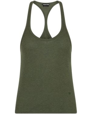 Tom Ford Logo Slim Fit Top Silk Tops - Green