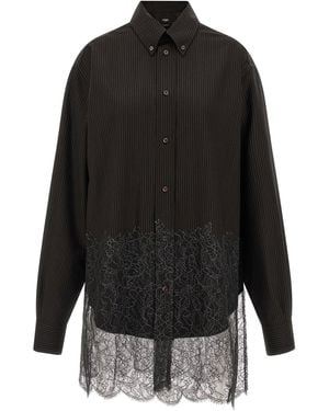 Fendi Pinstripe Wool With Lace Trim Shirt - Black