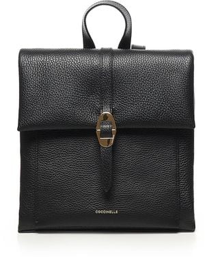 Coccinelle Dorian Leather Backpack With Grain - Black