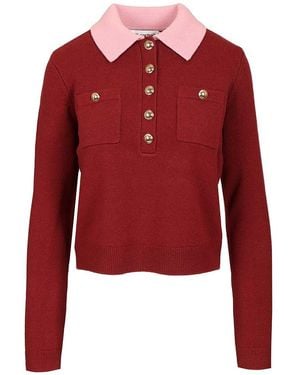 Self-Portrait Contrast Collar Sweater - Red