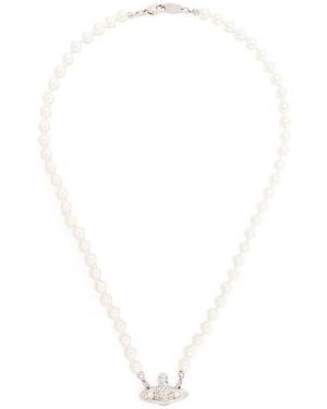 Vivienne Westwood Colored Necklace With Orb Pendant And Beaded Design - White