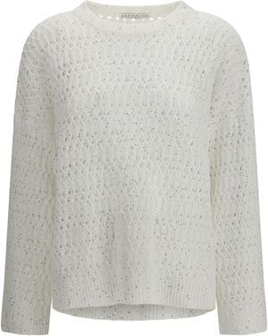 Brunello Cucinelli Openwork Sweater Silk; Nylon - Gray
