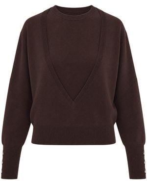 Patrizia Pepe Crewneck Jumper Layering-Effect Wool - Brown