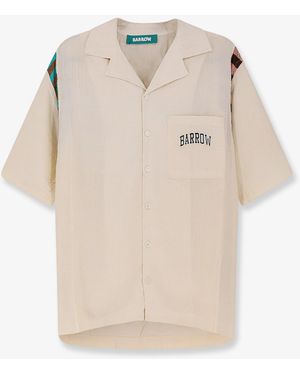 Barrow Viscose Shirt With Front Logo Print - Natural
