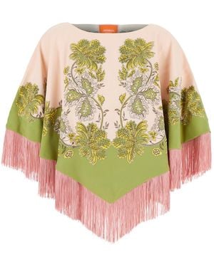 La DoubleJ Reversible Fringed Poncho Viscose Coat - Pink