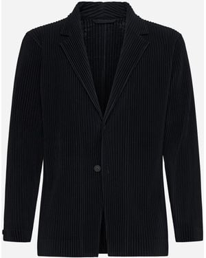 Homme Plissé Issey Miyake Pleated Fabric Single-Breasted Blazer - Blue