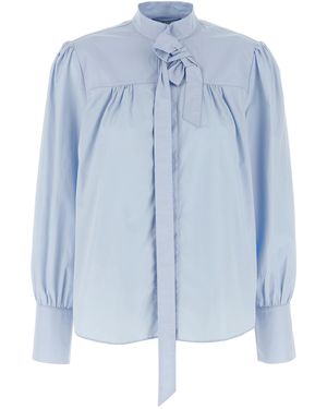 Prada Prada Lavallière Bow Cotton Blouse - Blue
