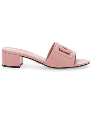 Dolce & Gabbana Low Heel Mules With Dg Millennials - Pink