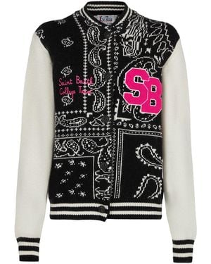 MC2 Saint Barth College Jacket Benjamin With Bandana Print Knitwear - Black