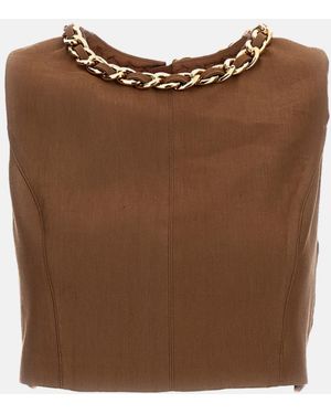Elisabetta Franchi Cropped Linen-Blend Top - Brown
