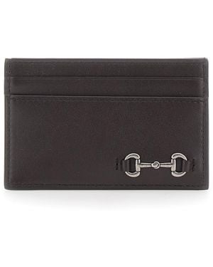 Gucci Card Holder With Horsebit, Leather Calf Accessory - Gray
