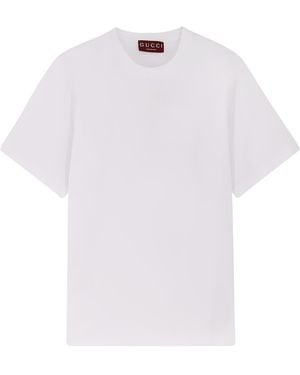 Gucci Cotton T-Shirt With Gg Incrocio Logo On The Front - White