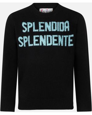MC2 Saint Barth Crewneck Jumper With Splendida Splendente Rhinestones Print - Black