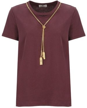 Elisabetta Franchi Necklace Embellished Jersey T-Shirt - Purple