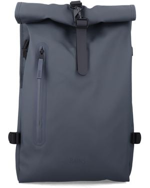 Rains Rolltop Large Waterproof Backpack With Laptop Pocket Polyester Coating - Blue
