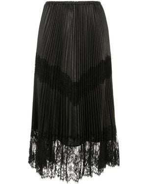 Valentino Pleated Mixed-media Midi-skirt - Black