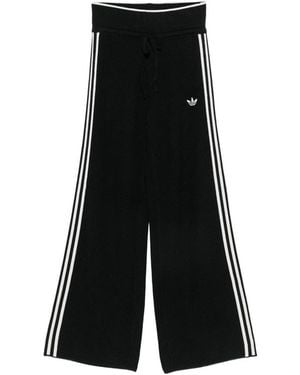 adidas Track Trousers Wide-Leg Ribbed Knit Recycled Polyester - Black