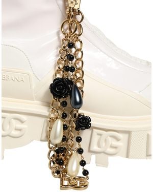 Dolce & Gabbana Leather Rubber Logo Ankle Boots Shoes Cotton Polyester Pu Calf - Natural