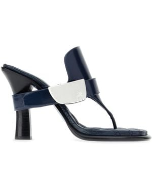 Burberry Petrol Leather Bay Thong Sandals - White