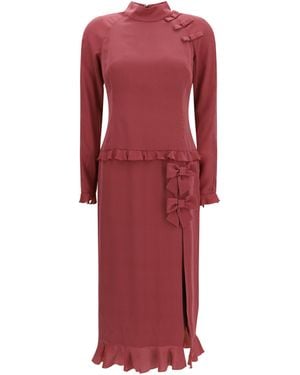 Alessandra Rich Silk Polka-Dot Midi Dress With Appliqué Bows - Red