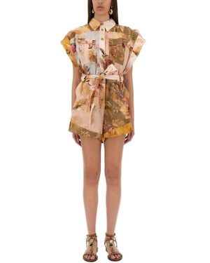 Zimmermann Short Overalls With "Ascension" Lapels - Natural