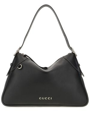 Gucci Leather Gg Emblem Shoulder Bag - Black