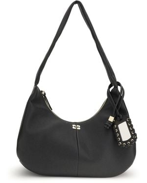Ganni Leather Hobo Shoulder Bag - Black