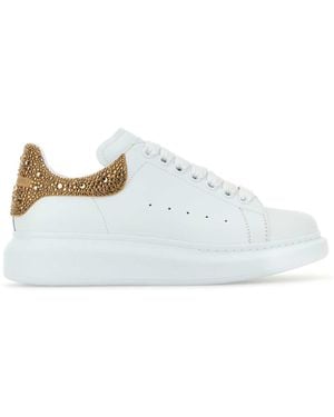McQueen Leather Trainers With Embellished Suede Heel - White