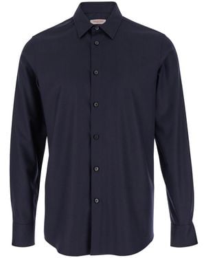 Valentino Wool Blend Shirt With Classic Collar Cashmere - Blue