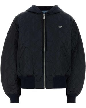 ブルゾン Prada Dark Blue Re-Nylon Bomber Jacket Prada Lightweight Hooded Re-Nylon Blouson Jacket | Saks