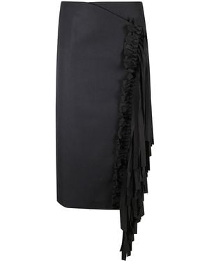 Carven Wool Fringed Skirt - Black