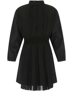 Prada Prada Pleated Re-Nylon And Crepe Dress - Black